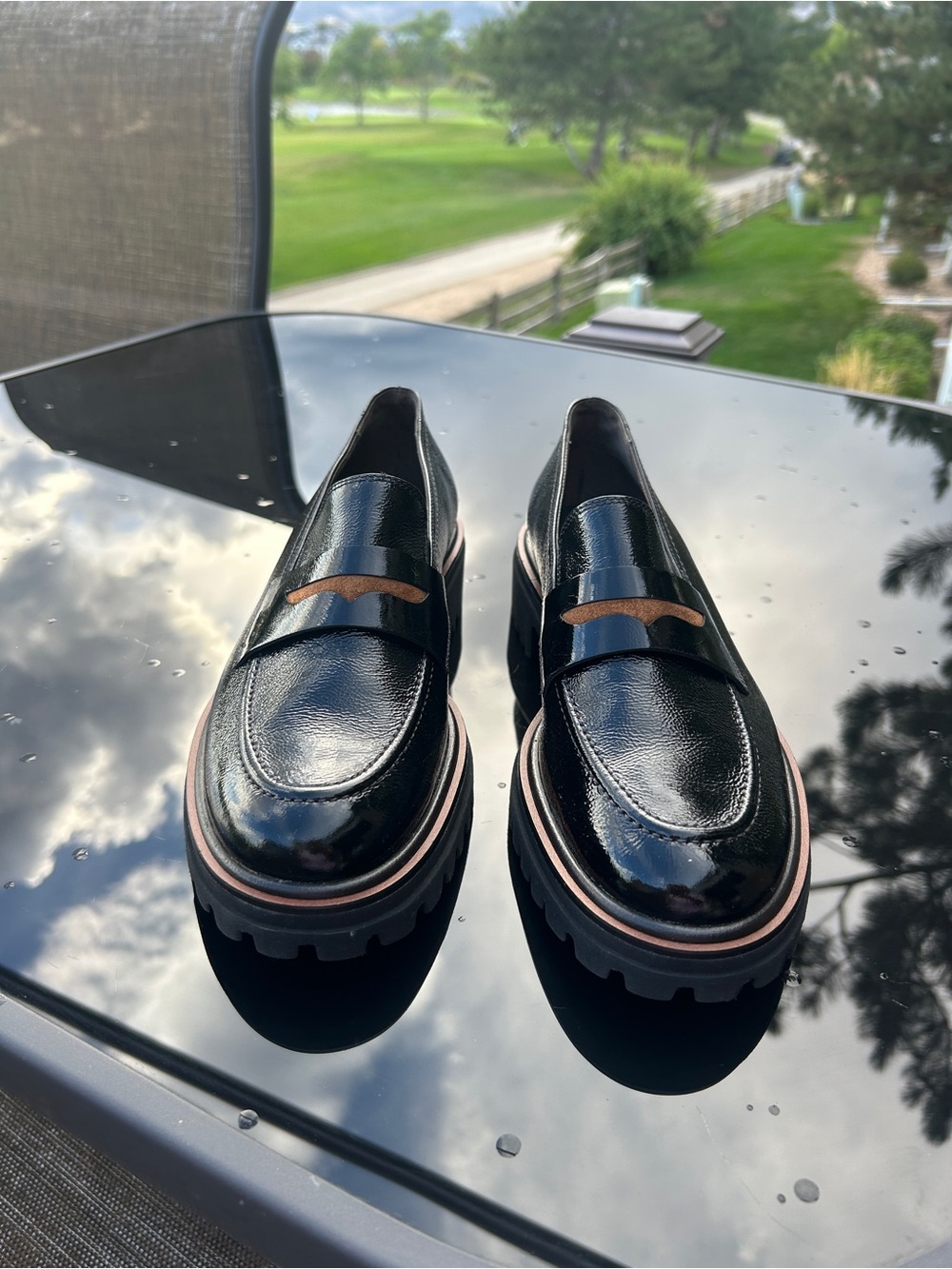PAUL GREEN WOMEN’S WELLESLEY LOAFER FLATS PLATFORM PATENT BLACK. US 9/UK 6.5